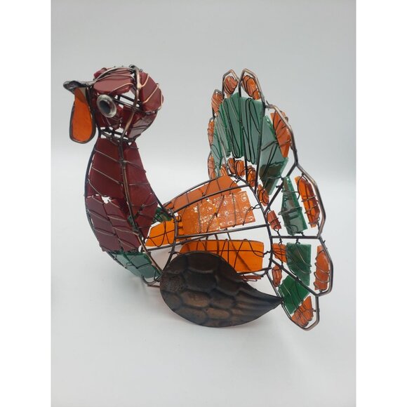 Stained Slag Glass Turkey Figurine Tabletop Decor Lamp FOR PARTS ONLY - Picture 8 of 8